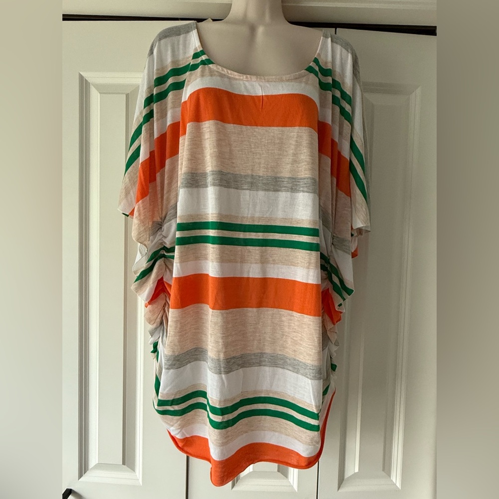 Allison Brittney stripe batwing blouse top shirt 2X